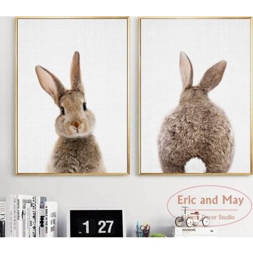 Bunny Rabbit Tail Wall Art Picture Woodland Animal Canvas Poster Nursery Print Minimalist Painting Nordic Kids Baby Room Decor