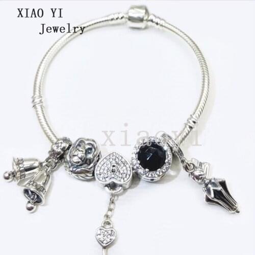 XIAOYI 2020 new 100% s925 black series monkey bell love key umbrella personality charm high quality Bracelet gift female