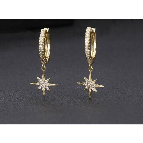 New Fashion Zircon Simple Stars Gold Hoop Earrings Punk Geometric Pendant Hoop Earrings For Women Girls Jewelry Gift
