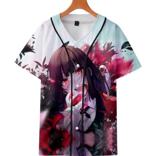 Solid baseball Jersey Cosplay Anime Kakegurui T-Shirt Short Sleeve Streetwear Top Shirts Button Cardigan Unisex Sport Clothes