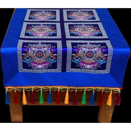 Wholesale Buddhist supplie Tibet family home Buddhism Temple Kalachakra Eight Auspicious Embroidery Altar Table cloth Art Deco