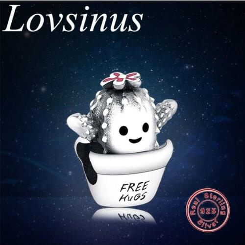 Fit Original European Charm Bracelet Real 925 Sterling Silver Free Hugs Cactus Charm Dangle DIY Jewelry Making Necklace Berloque