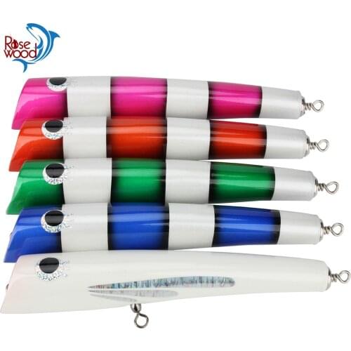 Rosewood Topwater Popper Fishing Lure 120g/220mm Large Hard Fishing Bait Swimbait Popper Floating Tuna for Saltwater Freshwater
