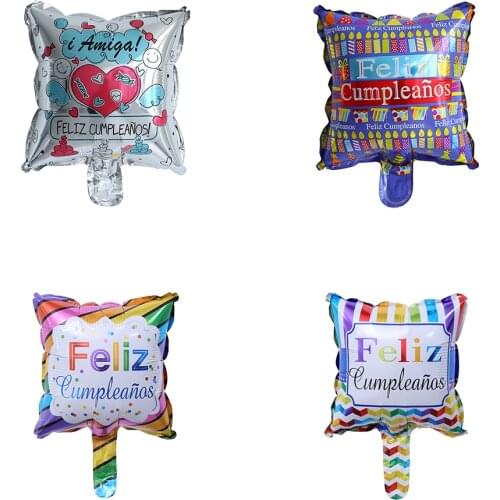 10pcs 10inch Square Spanish Happy Birthday Balloons 1st Birthday Boy Baloons Gifts Baby Shower Party Decoration Accessories