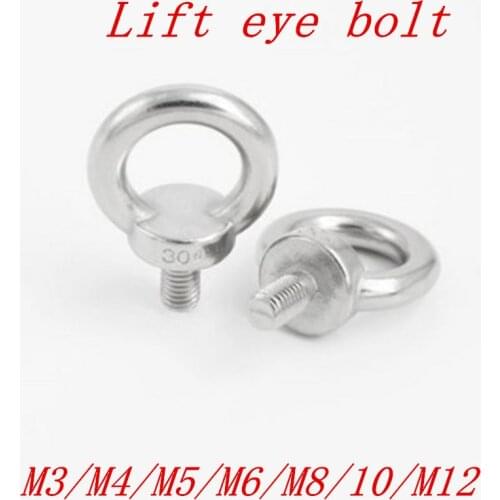 1-5pcs DIN580 M3 M4 M5 M6 M8 M10 M12 Eye Bolt 304 Stainless Steel Marine Lifting Eye Screws Ring Loop Hole Cable Rope Eyebolt