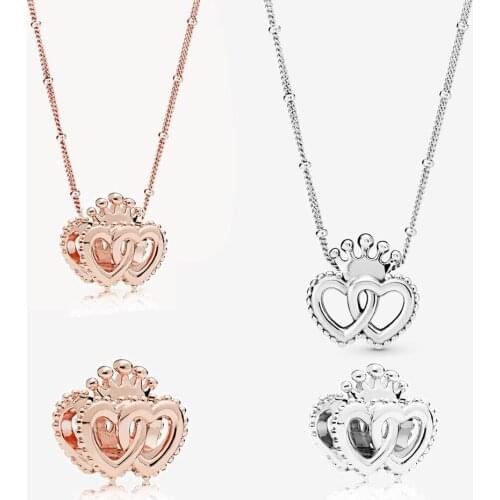 High Quality Silver 925 New Fashion Rose Gold Noble With Heart String Decoration Necklace Original Woman Jewelry Birthday Gift