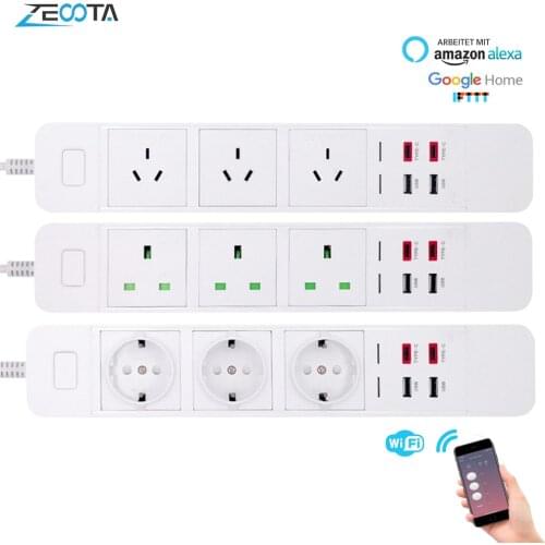 WiFi Smart Power Strip Outlet Extension Socket with USB Type-c Surge Protection Intelligent Plug Remote for Alexa Google Home