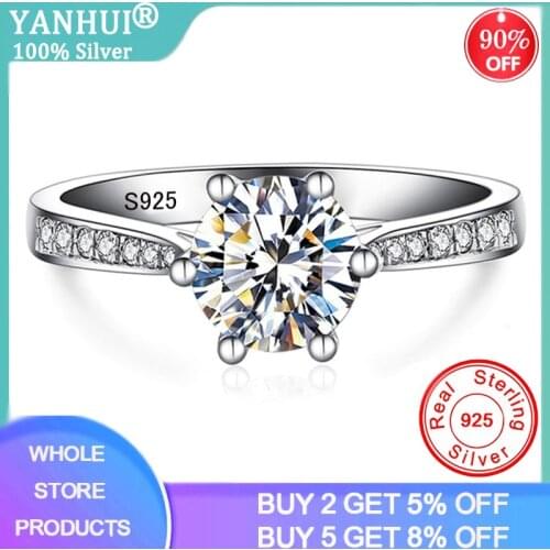 YANHUI 1Carat Dazzling Sparkling Lab Diamond Engagement Rings for Women Solid Silver 925 Jewelry Wedding Statement Female Bijoux