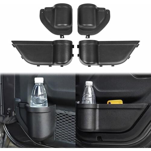 Car Front Rear Side Door Storage Box Black Tray For Jeep Wrangler 2018-2020 Door Drinking Bottle Cup Holder Interior Accessories