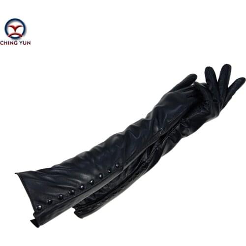 Winter Warm Long Sleeved Gloves Womens Arm Sleeves Genuine Leather Sheepskin Cashmere Lady Mittens Many Riveted Buttons Gloves