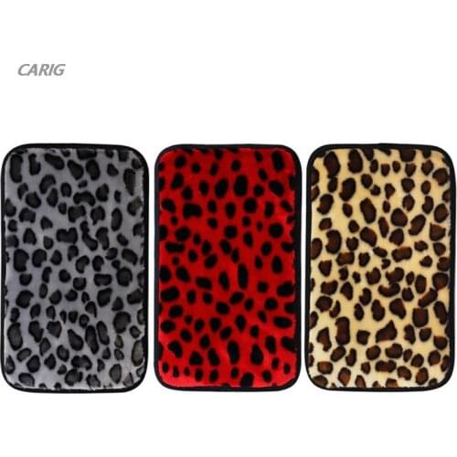 Winter Durable Wear Mat Plush Leopard Car Armrest Box Armrest Pad Cushion Cover Pad Cover Center Console Box For Auto Suv