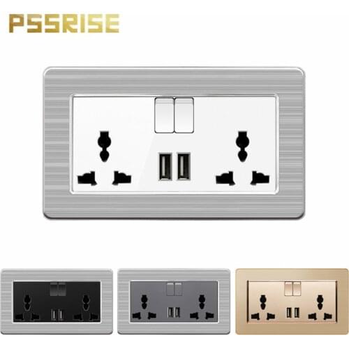 13A USB dual connection 3 / 5 hole single socket, stainless steel panel socket, household power socket