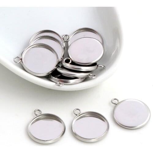 20pcs 8mm 10mm 12mm Inner Size Stainless Steel Material One Loop Style Cabochon Base Cameo Setting Charms Pendant Tray