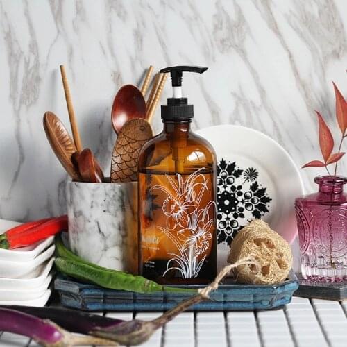 500ml Soap Dispenser Bath Brown Glass Shampoo Bottle Press Pump Lotion Liquid Container Shower Gel Conditioner Storage Bottle