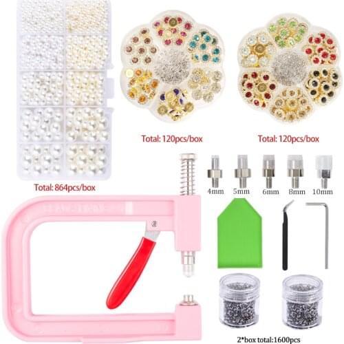 Pearl Setting Machine Tools Beads Rivet Fixing Machine with 5 Size Imitation Pearl Acrylic Beads for Hat Shoes Clothes DIY Craft