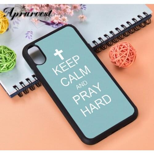 Aprarvest Keep Calm Pray Cross Religious God Silicone Phone Case Cover For iPhone 6 6S 7 8 PLUS X XS XR 11 12 MINI PRO MAX