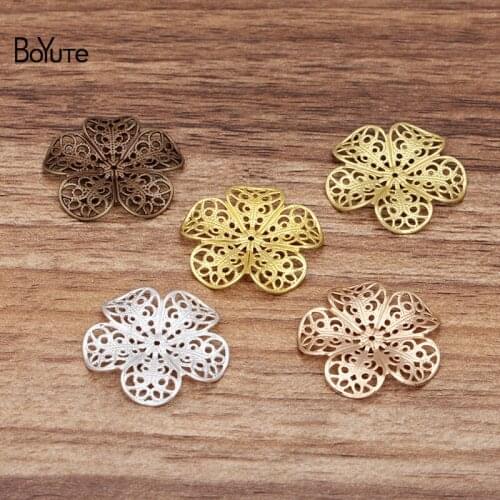 BoYuTe (50 Pieces/Lot) 25MM Metal Brass Flower Filigree Findings Diy Hand Made Jewelry Accessories Parts