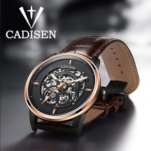 CADISEN Automatic Mechanical Watch Top Brand Stainless Steel Hollow Dial Luxury Wristwatch Mens Luminous Hand Waterproof Clock