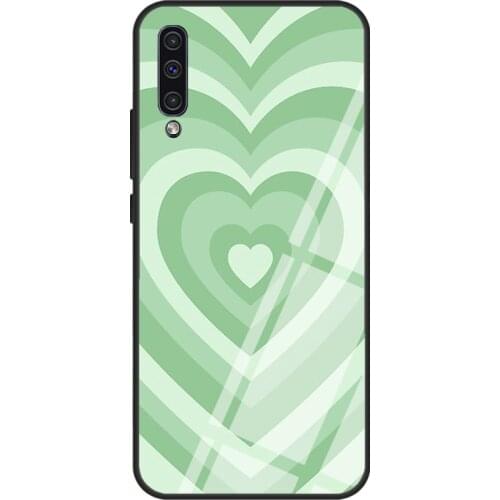 Green Illusion Hearts Tempered Glass Case For Samsung A51 A71 A31 A40 A50 A70 A20e A21S A12 A32 A52 A72 Cover