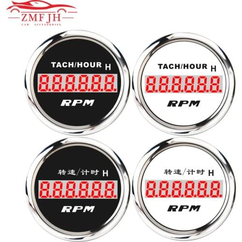 52mm Digital Tach/Hour Meter Gauge 12/24V Red LCD Backlight Time Gauge 0-9999RPM/0-99999.9H Waterproof Auto Gauge for Marine