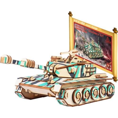Wooden 3D Tank Building Blocks Kids DIY Craft Educational Puzzle Toy Home Decor Parent-Child Interactive Toys