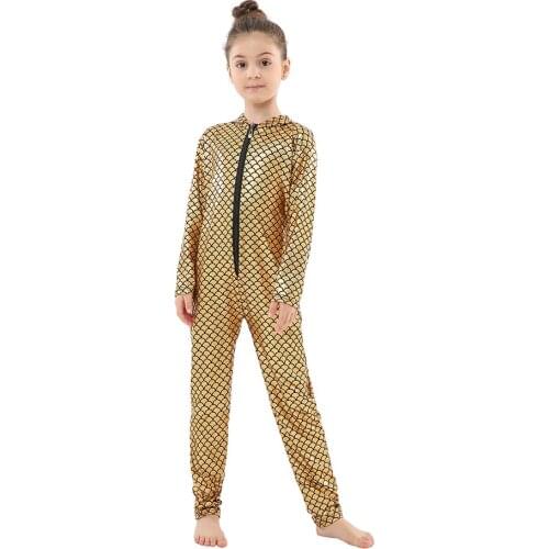 Yellow Fish Scales Print Girls Boys Kids New Spring Soft Skin-friendly Clothes Children Fashion One Piece Hoodie Zipper Suit