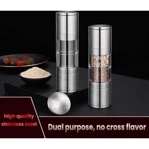 Double-headed Pepper Grinder Mills 2 in 1 Stainless Steel Manual Salt Pepper Grinder Seasoning Grinding for Cooking Restaurants