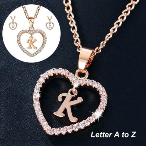 Hot!!! 26 Letters Necklace Alphabet A To Z Initial Cubic Zirconia Heart Pendant Women Necklace Jewelry