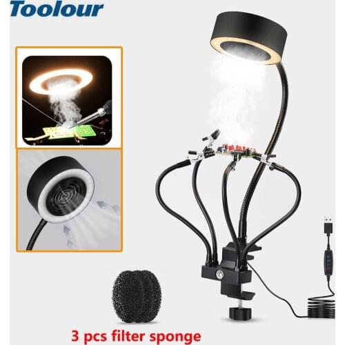 Toolour Soldering Smoking Instrument USB LED Lamp Illumination Exhaust Fan Function 3 in 1 Equipped with Spare Filter Sponge