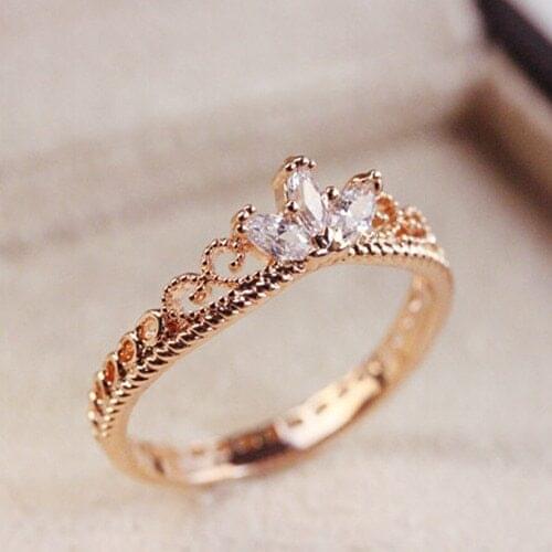 MANGOSKY Rose Gold CZ Dainty Crown Ring free shipping