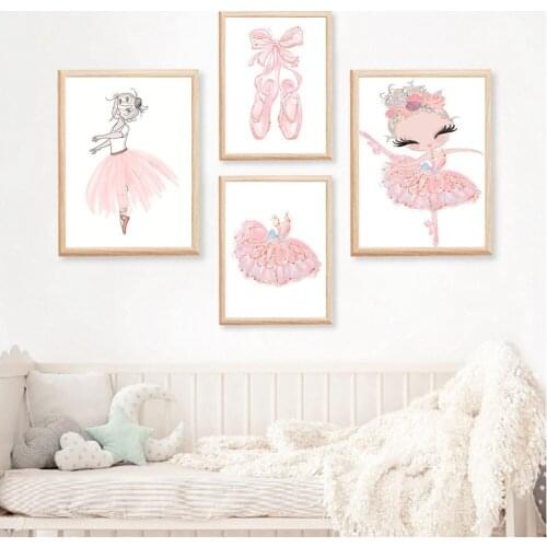 Canvas Painting Pink Unicorn Poster Flower Ballet Girl Custom Name Wall Art Poster Nursery Print Picture Nordic Baby Room Decor