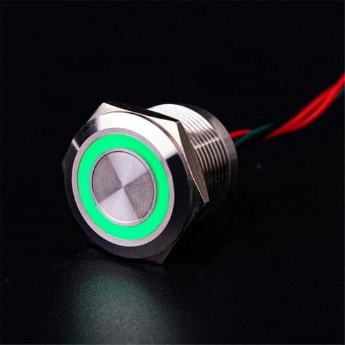 19mm push button switch short type Flat Head stainless steel Ring LED lighted touch switch with cable