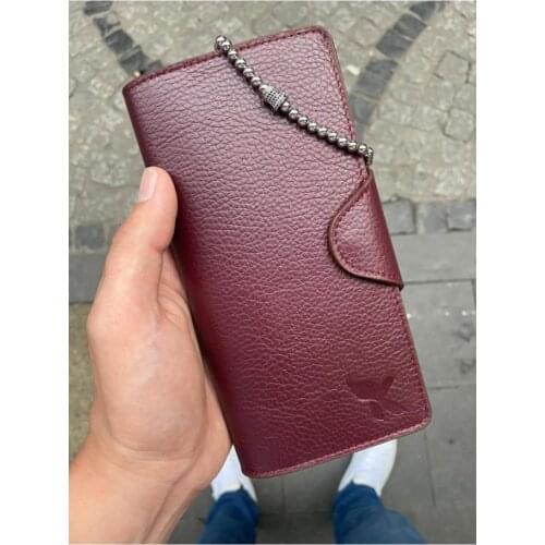 Karali Leather Phone Compartment Burgundy Genuine Leather Wallet-zircon Bracelet Gift