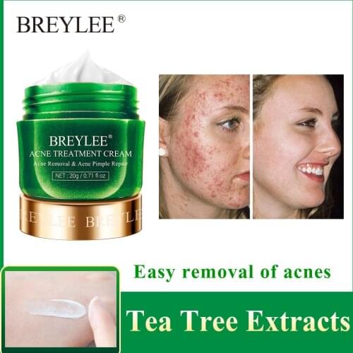 BREYLEE Acne Treatment Cream Anti Acne Face Cream Remove Pimple Spots Oil Control Shrink Pores Smoothing Skin Care Tea Tree 20g