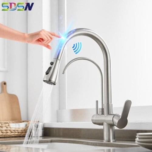 Kitchen Water-tap SDSN Smart Touch Kitchen Faucet Brushed Water-faucet for Kitchen Sink Pull Down Touch Kitchen Faucet Purified