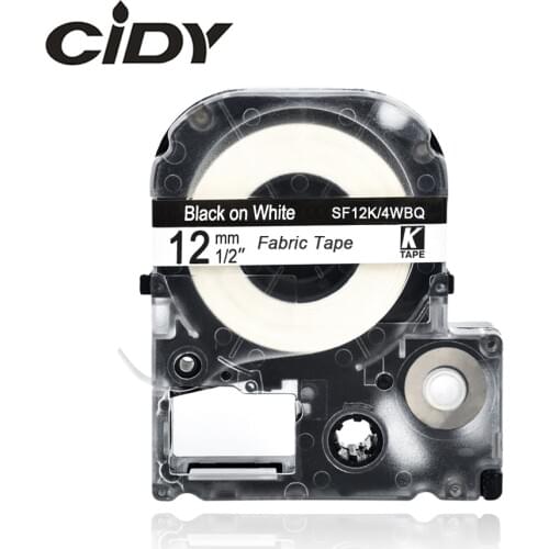 CIDY 1pcs Compatible SF12K/4WBQ LTC12-8 Fabric Iron Tapes 12mm*4m black on white FOR Epson/KingJim label maker LW300 LW400 LW600