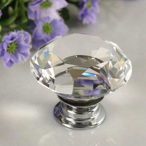 Fashionable 40mm Clear Diamond Shape Zinc Alloy and Crystal Glass Pull Handle Cupboard Cabinet Drawer Door Furniture Knob