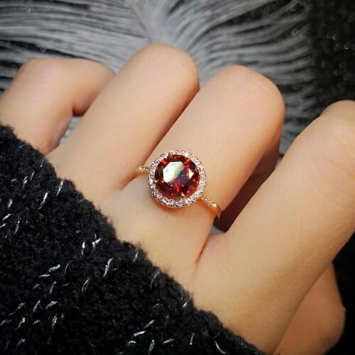Trendy Rings Red Purple Green Crystal Wedding Rings Black Round Rose Gold / Silver Color Jewelry Womes Girls Gift Dropshipping