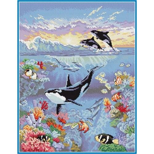 Ocean World Stamped Cross Stitch Kits For Kids Embroidery 11 Counted