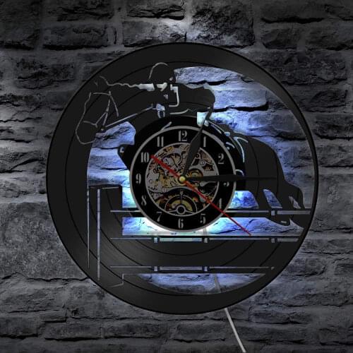 Horse Riding Silhouette Wall Art Clock Equestrianism Hobby Vinyl Record Wall Clock Vintage Horseback Riding Sport Home Decor