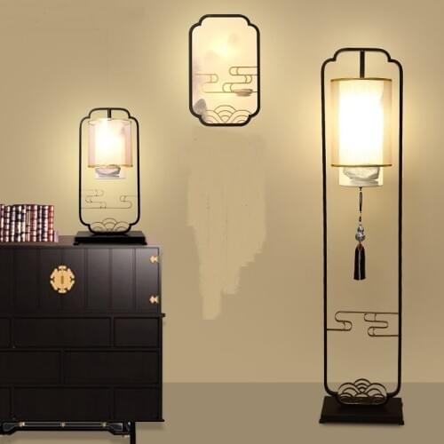 Modern new Chinese landscape hotel living bedroom bedside table lamp warm antique cloth desk light villa reding lamps LU71593
