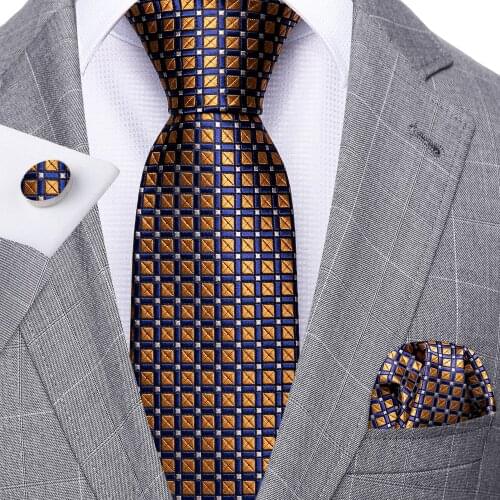 New Fashion Gold Geometric Men Tie Set Silk Jacquard Neckties Wedding Business Handkerchief Cufflink Tie Set Barry.Wang FA-5296