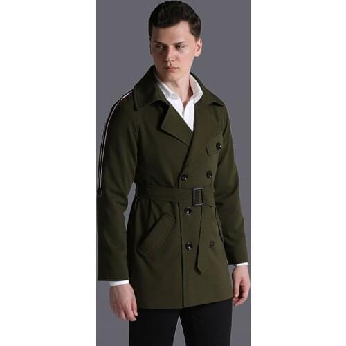 New Mens Coats Male Trench Luxury Fahion Ribbon Decoration Army Green Men Windbreaker Plus Size 6xl Spring And Autumn Jackets