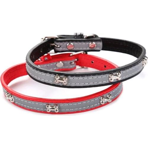 Pet Dog Cat Leather Collars Adjustable dog Collar Reflective Leather For Medium Large Dogs Pitbull Bulldog Beagle