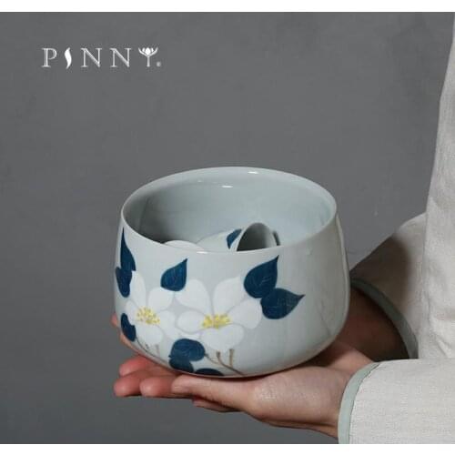 PINNY 800ML Hand Painted Camellia Tea Wash Bowls Ceramic Chinese Kung Fu Tea Ceremony Accessories Handmade Tea Service