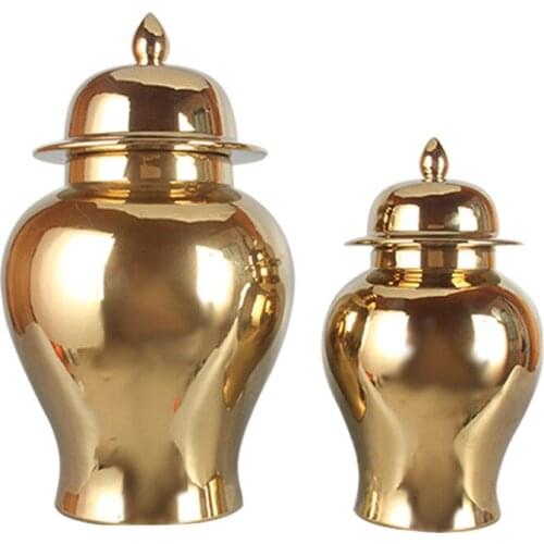 Gilded Ceramic Storage Jar with Lid Living Room Decorative Desktop Modern Vase Kitchen Cereal Dispenser Coffee Table Tea Caddy