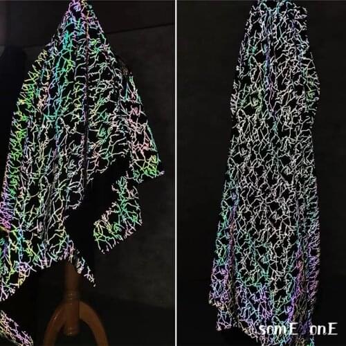 Iridescent Reflective Cloth Lightning Pattern Luminous DIY Patches Background Decor Hats Jacket Gradient Clothes Designer Fabric