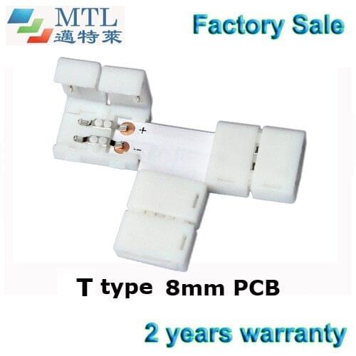 LED strip connector corner adapter T type, 50pcs/lot, 8mm PCB 2 pin for single color LED strip, Factory Wholesale