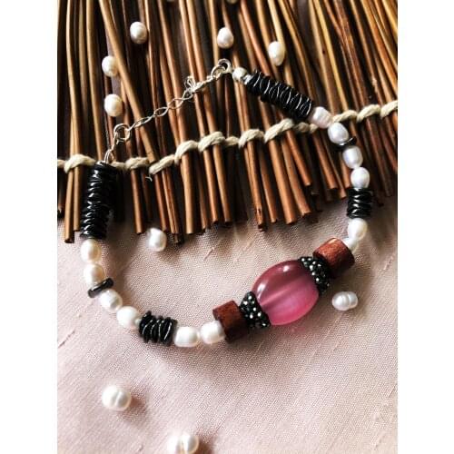 Dr Stone Luxury collection with Cat 'S Eye, Pearl and Hematite Stone 925 Sterling Silver Women Handmade Bracelet LXDR27