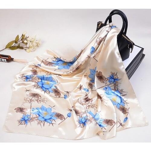 90*90cm Luxury Brand Fashion Print Scarves For Women Silk Satin Hijab Scarf Flower Square Shawl Headband Scarfs For Ladies